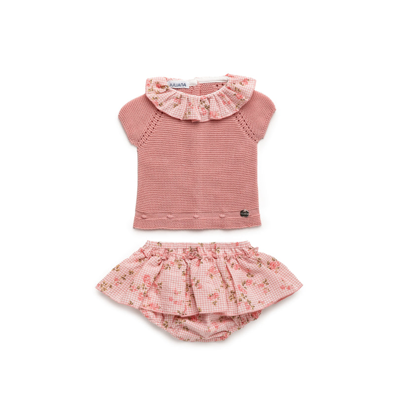 CONJUNTO BRAGA FALDA CUADRITOS FLORES