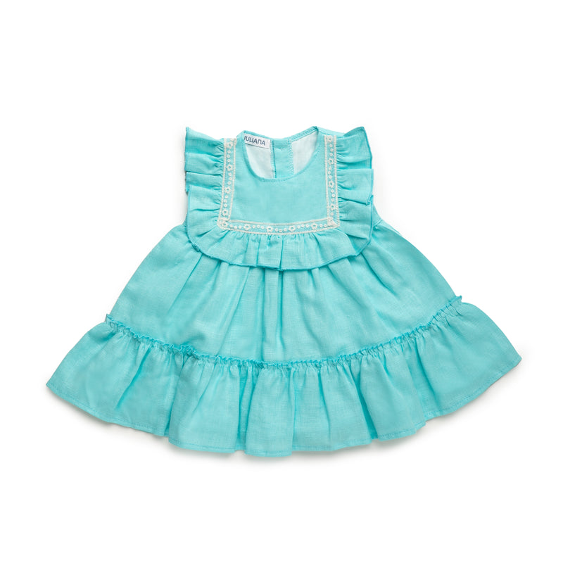 VESTIDO 2 VOLANTES CUADRO LINO PUNTILLA