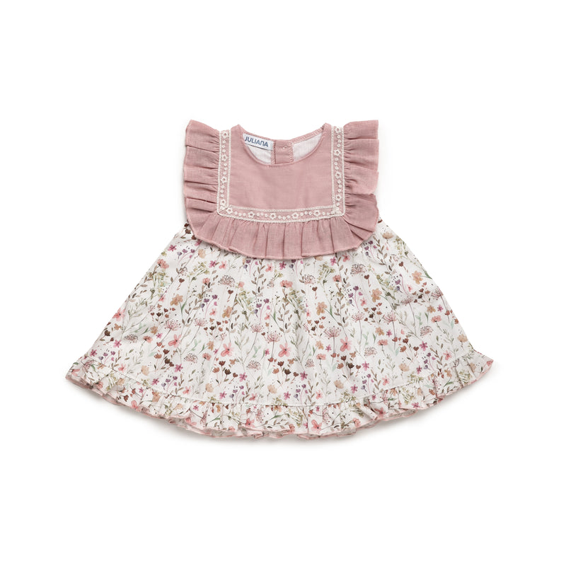 VESTIDO CORTADO CINTURA FLORES CUADROS