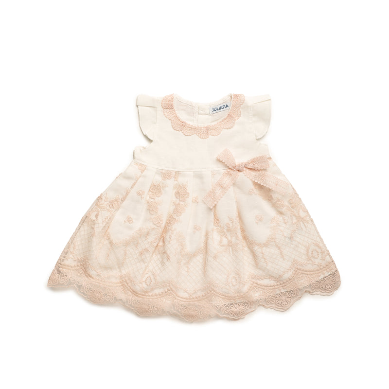 VESTIDO CORTADO CINTURA ENCAJE LAZO PUNTILLA