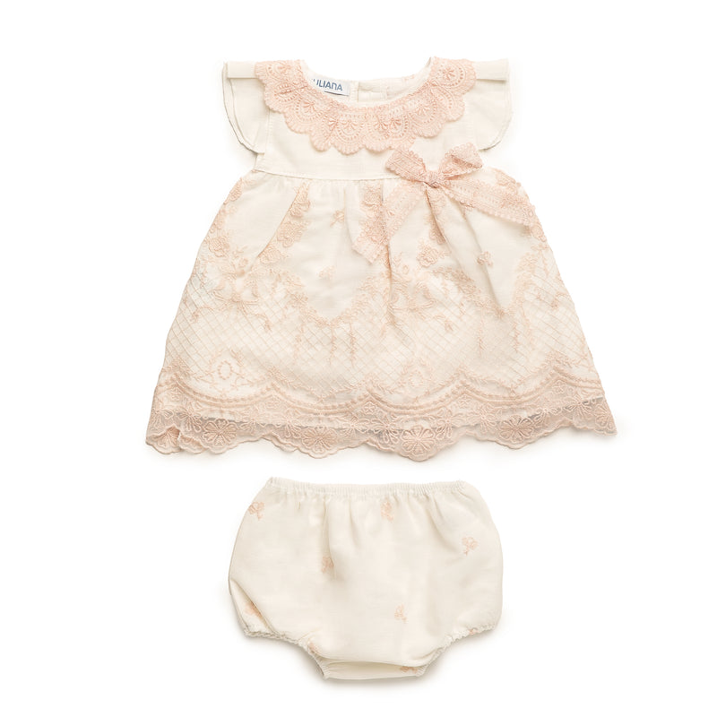 VESTIDO CORTO CON BRAGA ENCAJE LAZO PUNTILLA