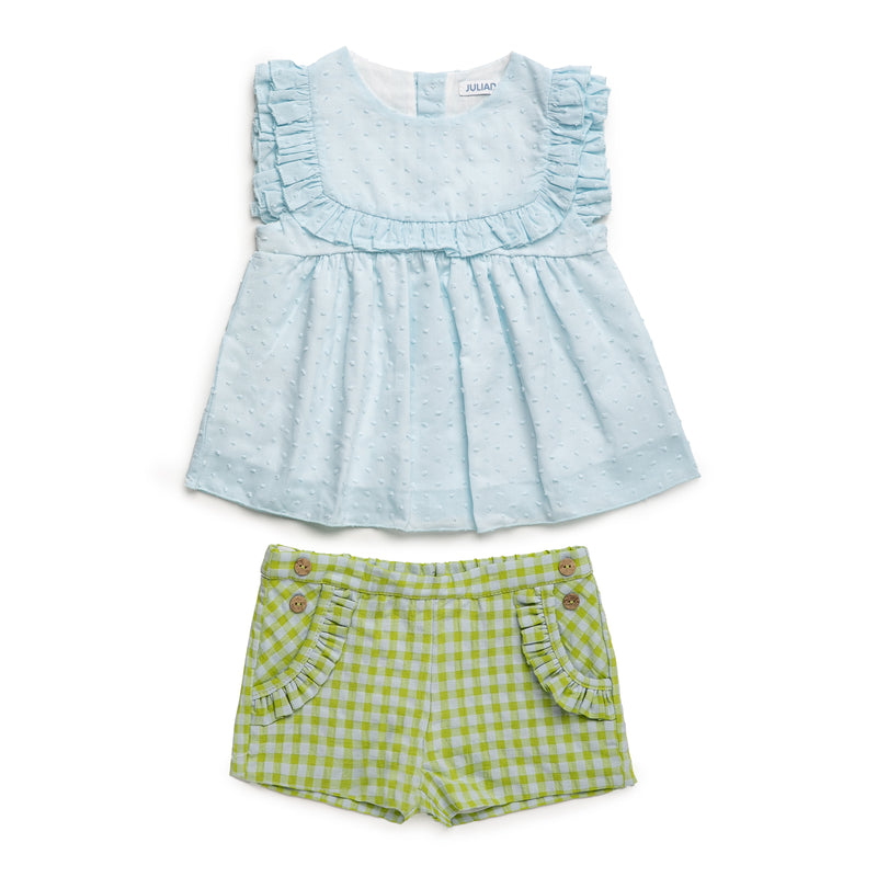 CONJUNTO CAMISA NIÑA CUADROS 2 BOLSILLOS