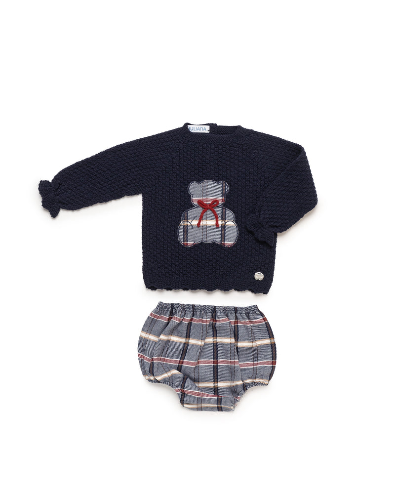 CONJUNTO BRAGA CUADROS BORDADO OSO