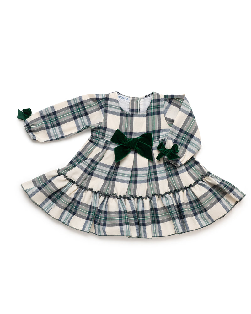 VESTIDO VOLANTES CUADROS LAZO TERCIOPELO