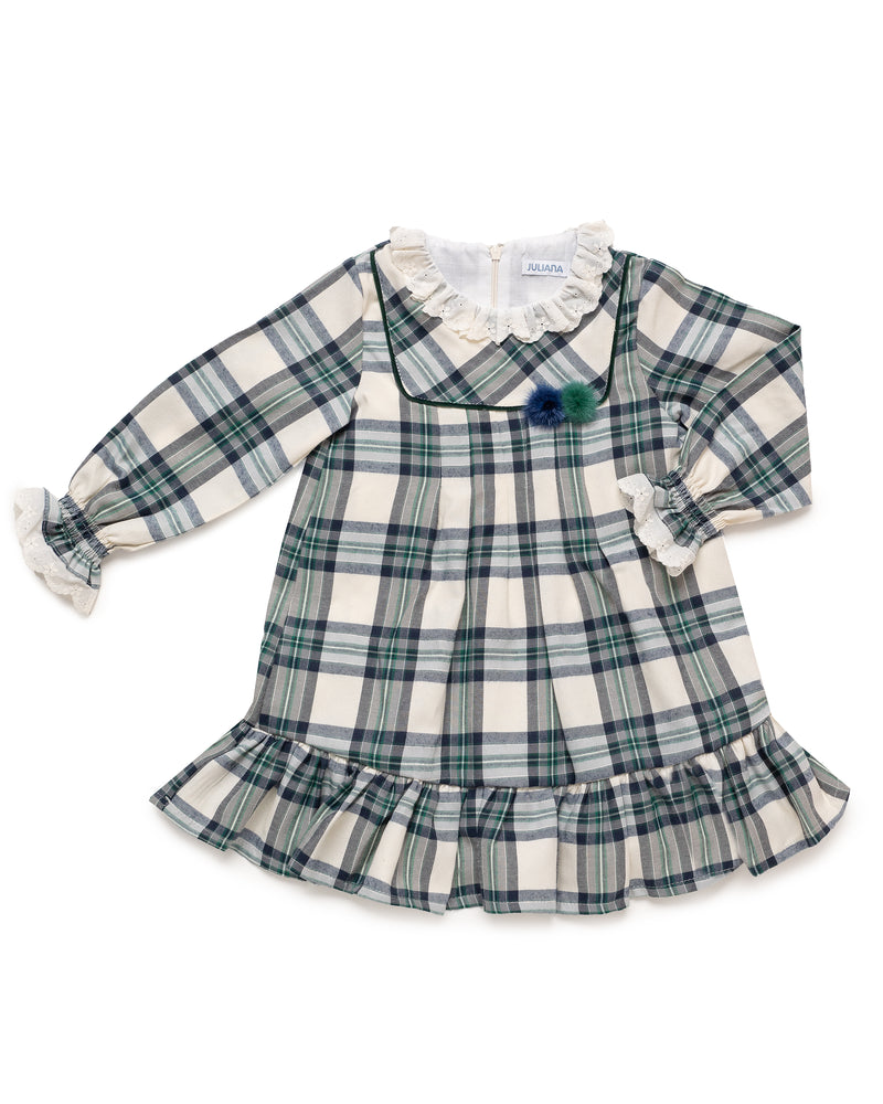 VESTIDO ENTERIZO CUADROS 2 POMPONES