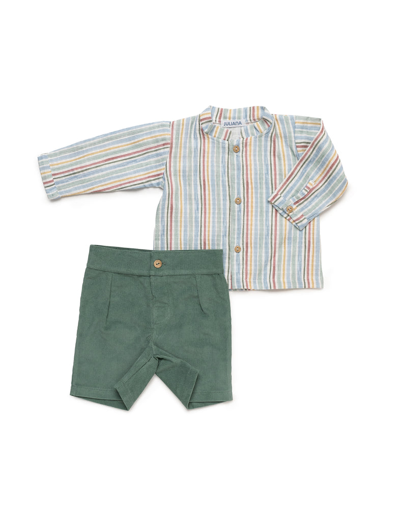 CONJUNTO CAMISA RAYADA PANTALON PANA