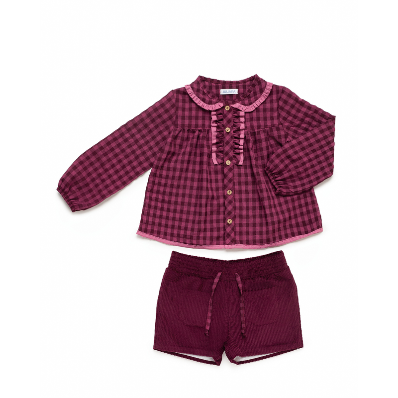 CONJUNTO NIÑA CAMISA CUADRITOS PANTALON PANA