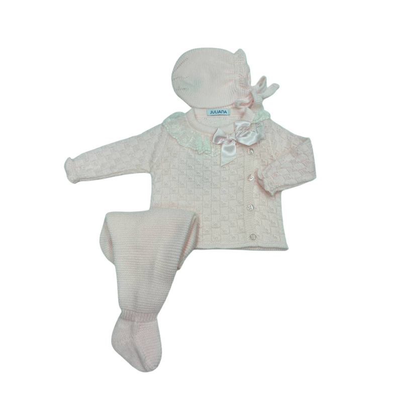 CONJUNTO 3.P CUELLO VOLADO ENCAJE Y LAZO