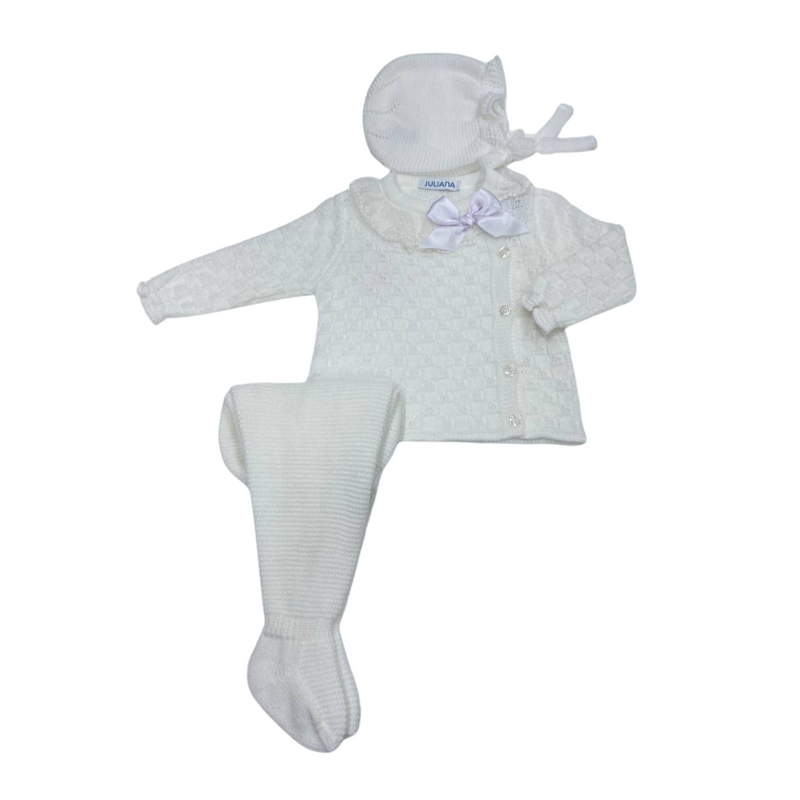 CONJUNTO 3.P CUELLO VOLADO ENCAJE Y LAZO